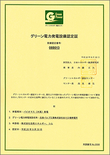 Green Power Generation Facility Certificate